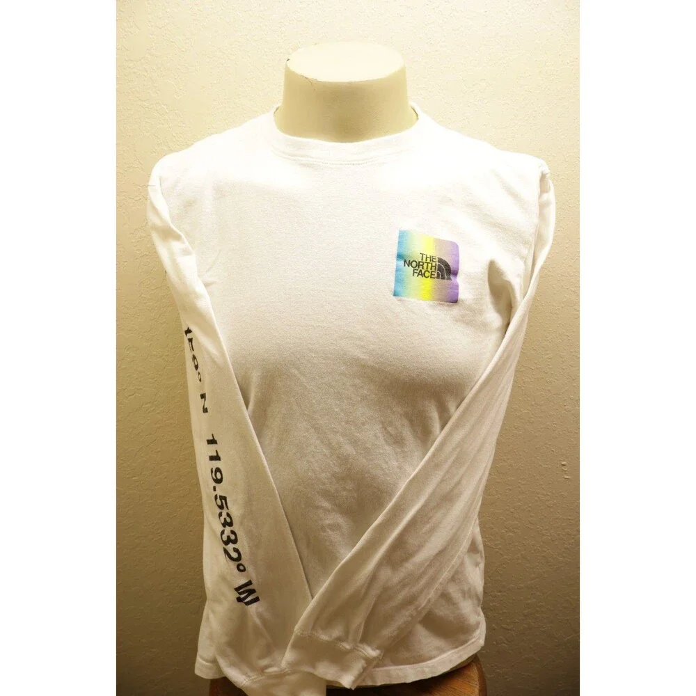 The North Face Mens Medium White Multicolor Long Sleeve Logo Graphic T Shirt